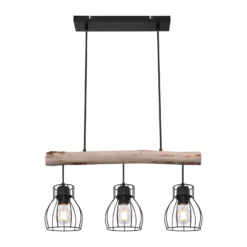 Hängeleuchte Mina, Länge 60 cm, schwarz/braun, 3-flg.