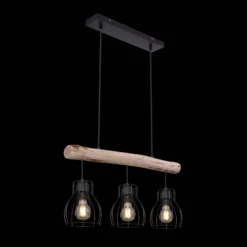 Hängeleuchte Mina, Länge 60 cm, schwarz/braun, 3-flg.