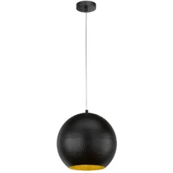 Hängeleuchte Mylon, schwarz/gold, kugelförmig