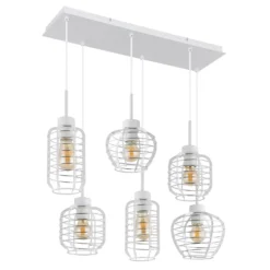Hängeleuchte Nesa, Länge 77 cm, weiß/chrom, Metall, 6-flg.