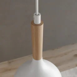 Hängeleuchte Noak, weiß/holz natur, 3-flammig lang