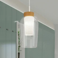 Hängeleuchte Nora, einflammig, weiß, transparent, Glas