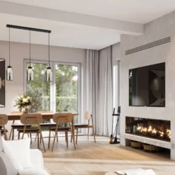 Hängeleuchte Nora, schwarz, chrom, 3-flammig, Balken, Glas