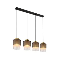 Hängeleuchte Olga, Länge 91 cm, schwarz, 4-flg., Metall/Glas