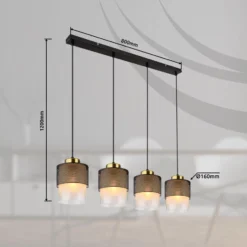 Hängeleuchte Olga, Länge 91 cm, schwarz, 4-flg., Metall/Glas