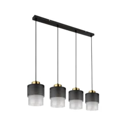 Hängeleuchte Olga, Länge 91 cm, schwarz, 4-flg., Metall/Glas