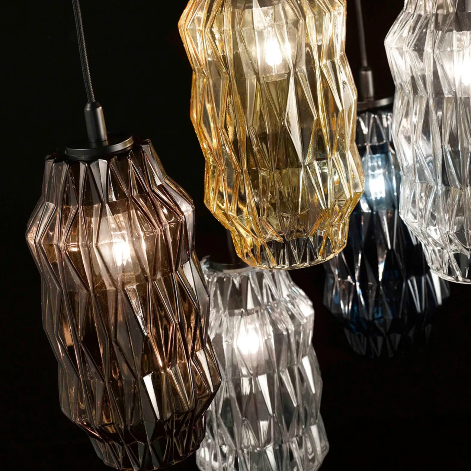 Hängeleuchte Origami aus Glas, amber