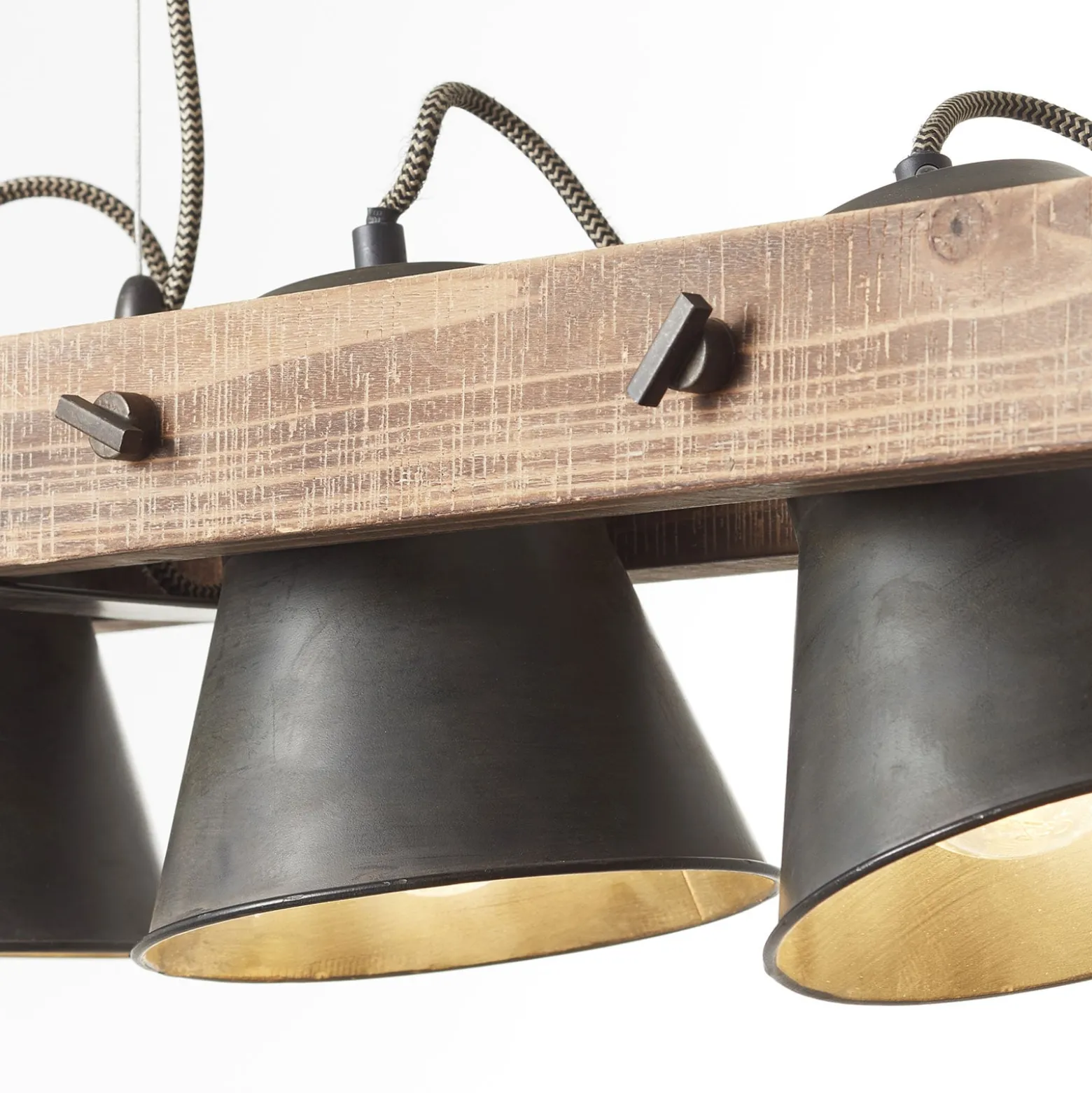 Hängeleuchte Plow fünfflammig, schwarz/holz dunkel