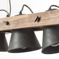 Hängeleuchte Plow fünfflammig, schwarz/holz dunkel