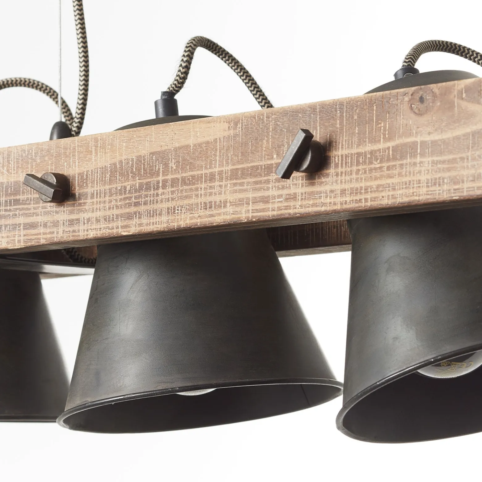 Hängeleuchte Plow fünfflammig, schwarz/holz dunkel