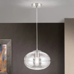 Hängeleuchte Richard, Metall nickel, Glas klar