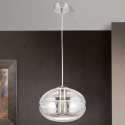 Hängeleuchte Richard, Metall nickel, Glas klar