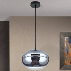 Hängeleuchte Richard, Metall schwarz, Glas rauch