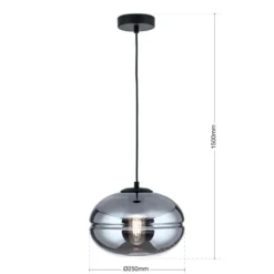 Hängeleuchte Richard, Metall schwarz, Glas rauch