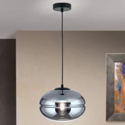 Hängeleuchte Richard, Metall schwarz, Glas rauch
