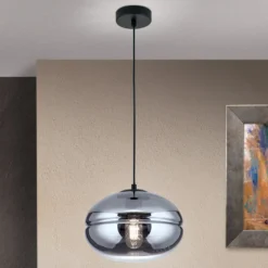 Hängeleuchte Richard, Metall schwarz, Glas rauch