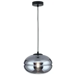 Hängeleuchte Richard, Metall schwarz, Glas rauch