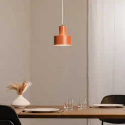 Hängeleuchte Rif S, ziegelrot, 1-flammig, Ø 15 cm, Stahl