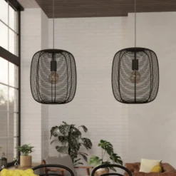 Hängeleuchte Rinroe, Länge 90 cm, schwarz, 2-flg., Stahl