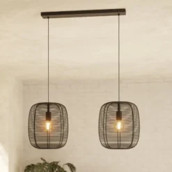 Hängeleuchte Rinroe, Länge 90 cm, schwarz, 2-flg., Stahl