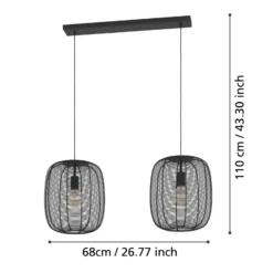 Hängeleuchte Rinroe, Länge 90 cm, schwarz, 2-flg., Stahl