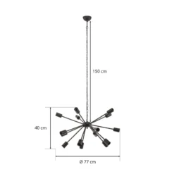 Hängeleuchte Rod Black XV, schwarz, 15-flammig