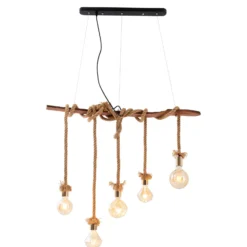 Hängeleuchte Rope, fünfflammig, aus Holz und Jute