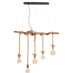 Hängeleuchte Rope, fünfflammig, aus Holz und Jute