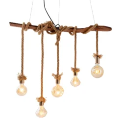 Hängeleuchte Rope, fünfflammig, aus Holz und Jute