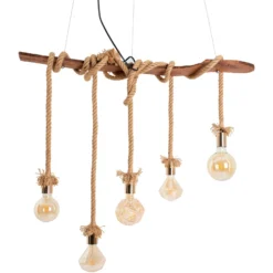 Hängeleuchte Rope, fünfflammig, aus Holz und Jute