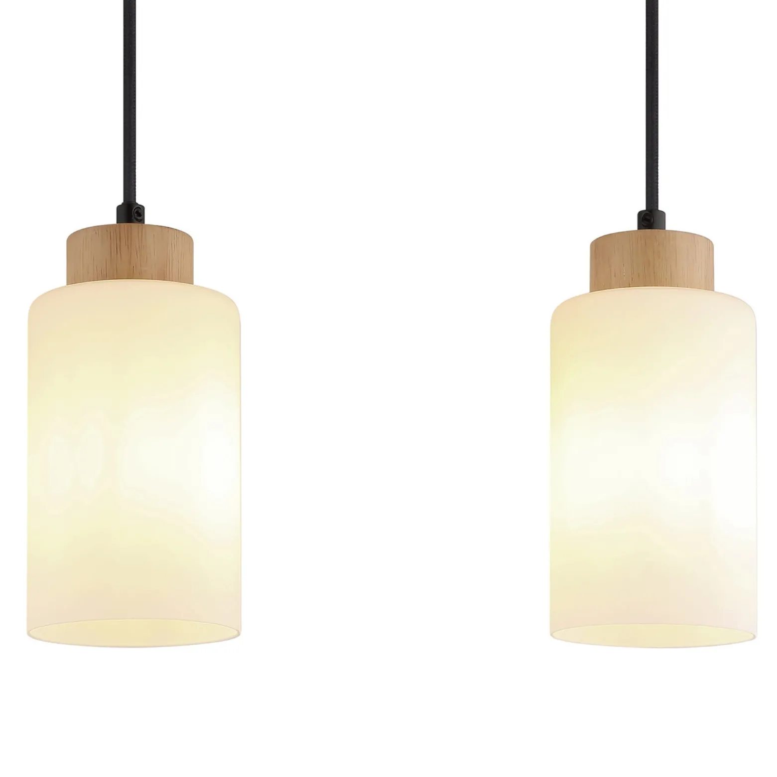 Hängeleuchte Rowena, holz hell/weiß, Glas, 3-flammig, E27