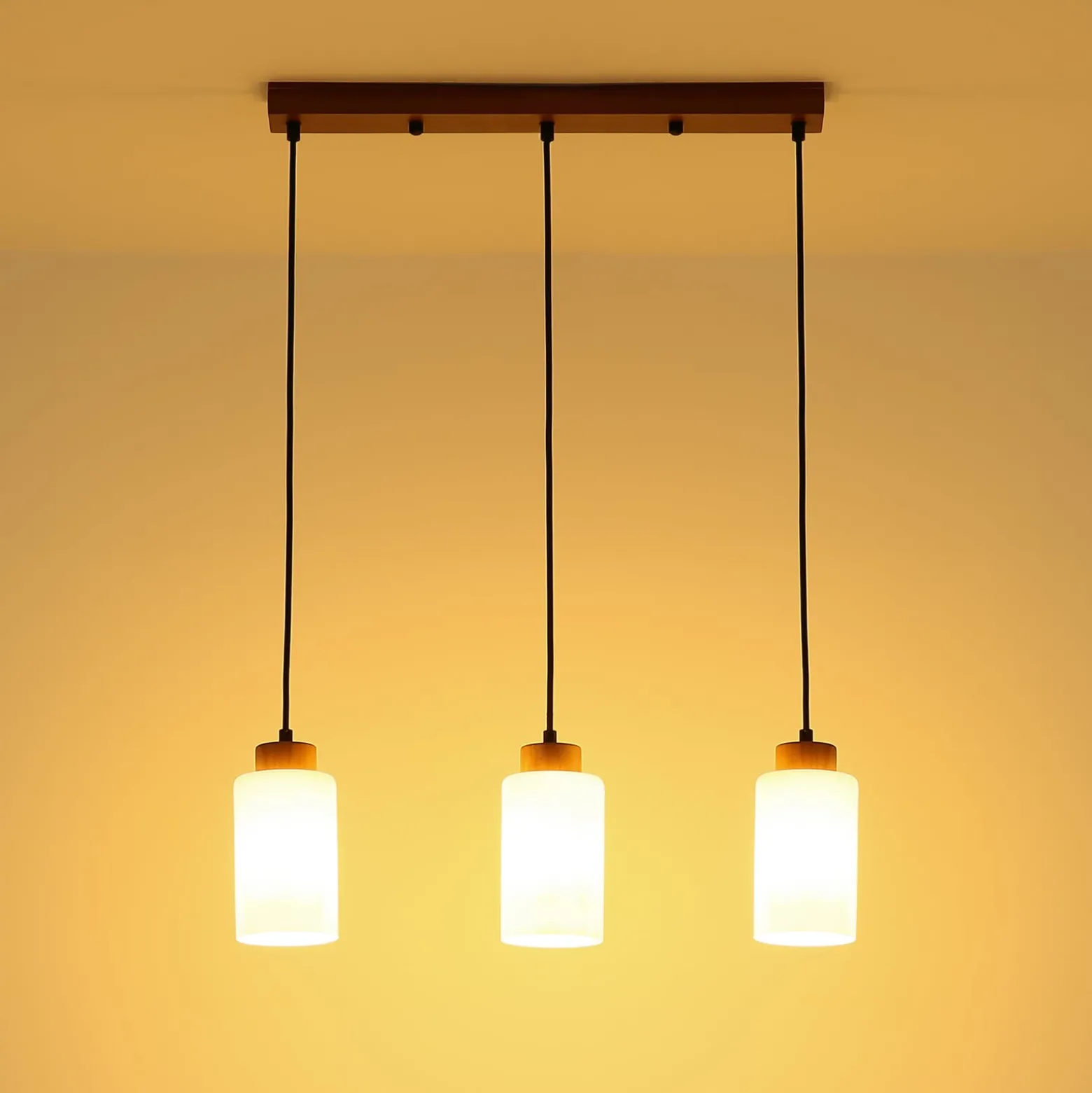 Hängeleuchte Rowena, holz hell/weiß, Glas, 3-flammig, E27