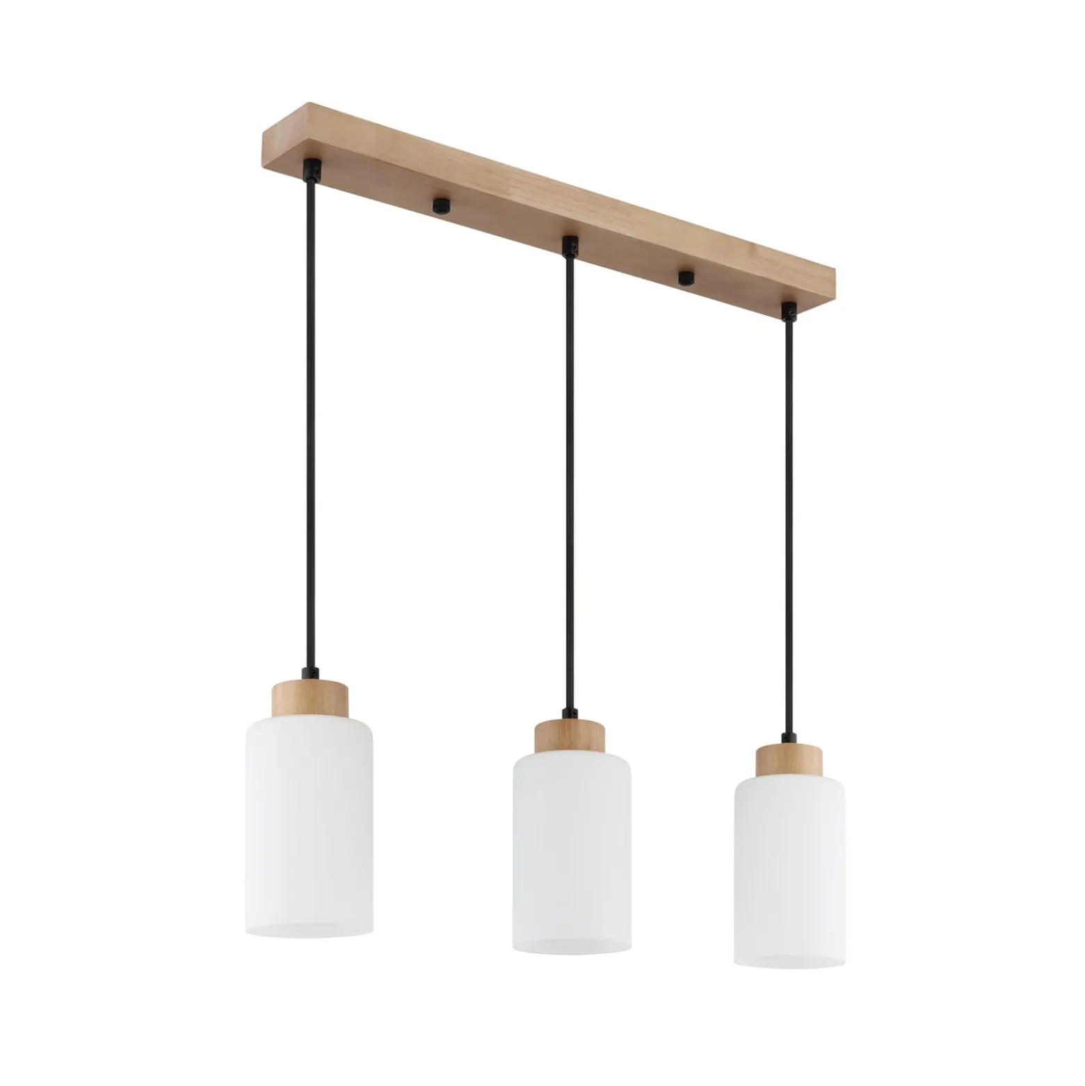 Hängeleuchte Rowena, holz hell/weiß, Glas, 3-flammig, E27