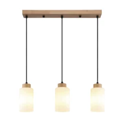 Hängeleuchte Rowena, holz hell/weiß, Glas, 3-flammig, E27