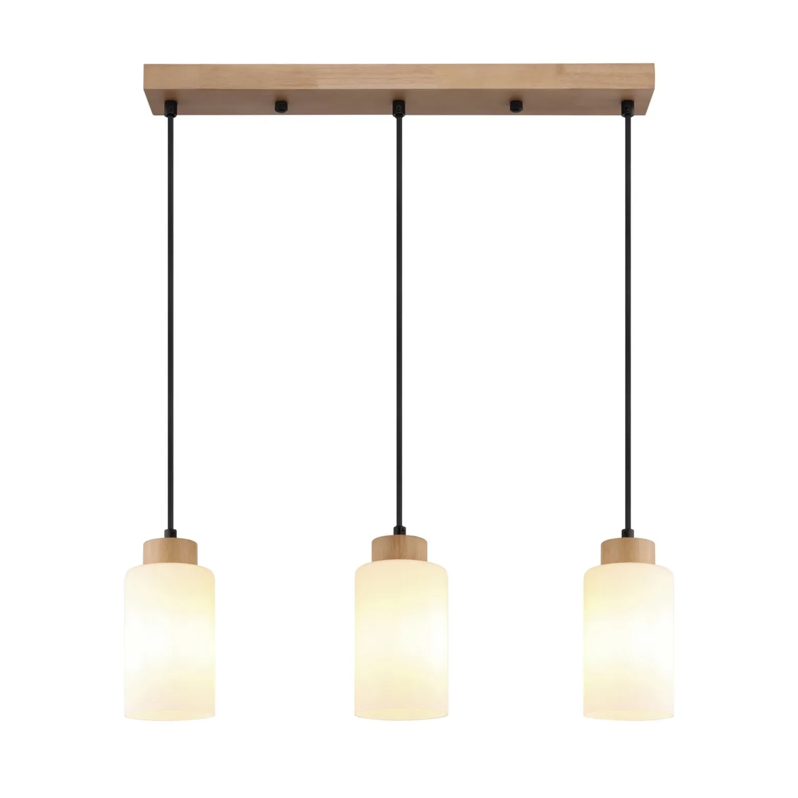 Hängeleuchte Rowena, holz hell/weiß, Glas, 3-flammig, E27