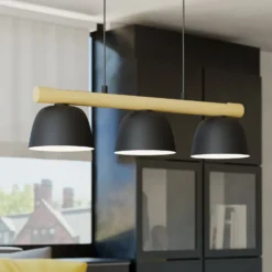 Hängeleuchte Sherburn, Länge 77 cm, schwarz/braun, 3-flg.