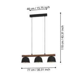 Hängeleuchte Sherburn, Länge 77 cm, schwarz/braun, 3-flg.