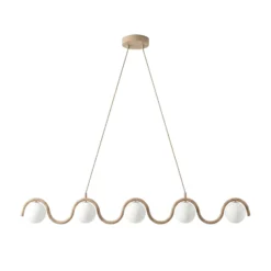 Hängeleuchte SINUS, beige, Länge 110 cm, 5-flg., Metall/Glas