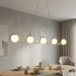 Hängeleuchte SINUS, beige, Länge 110 cm, 5-flg., Metall/Glas