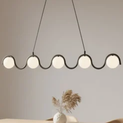 Hängeleuchte Sinus 5, schwarz/opal, Glas, Länge 110 cm