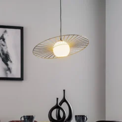 Hängeleuchte Sol 1, ein Glas mit goldenem Kranz