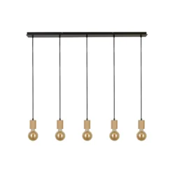 Hängeleuchte Spinny, Balken, 115 cm, 5-flg., Gummiholz, E27
