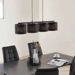 Hängeleuchte Tago, vierflammig, schwarz/gold