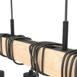 Hängeleuchte Townshend, Länge 70 cm, schwarz/eiche, 4-flg.
