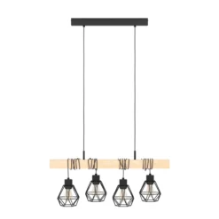 Hängeleuchte Townshend, Länge 70 cm, schwarz/eiche, 4-flg.