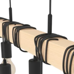 Hängeleuchte Townshend, Länge 150 cm, schwarz/holz, 9-flg.