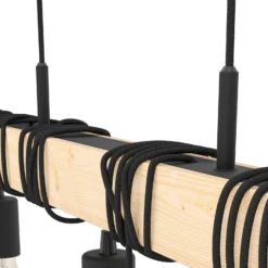 Hängeleuchte Townshend, Länge 150 cm, schwarz/holz, 9-flg.