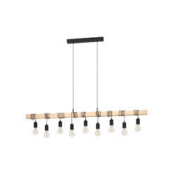 Hängeleuchte Townshend, Länge 150 cm, schwarz/holz, 9-flg.