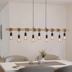 Hängeleuchte Townshend, Länge 150 cm, schwarz/holz, 9-flg.
