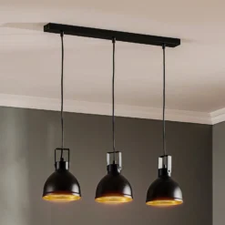 Hängeleuchte Trial, 3-flammig linear, schwarz/gold